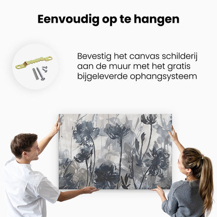 Canvas schilderij ophangen Zwart Witte Bloemen in een Veld