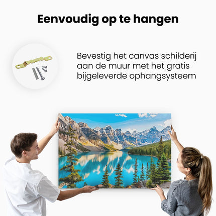 Canvas schilderij ophangen Meer Omgeven door Bergen