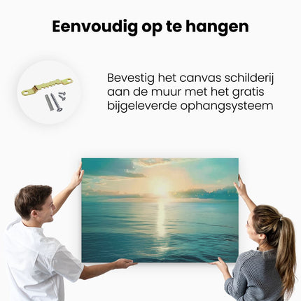 Canvas schilderij ophangen De Zon gaat onder boven de Oceaan