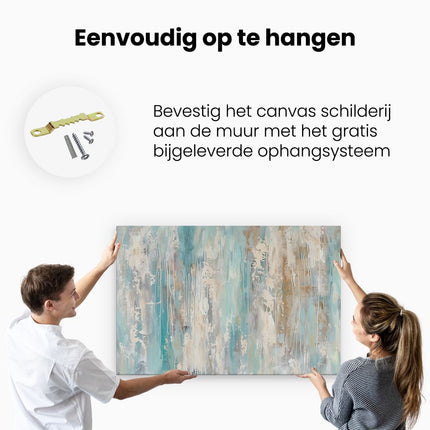 Canvas schilderij ophangen Abstract Kunstwerk met Blauwe en Beige Kleuren