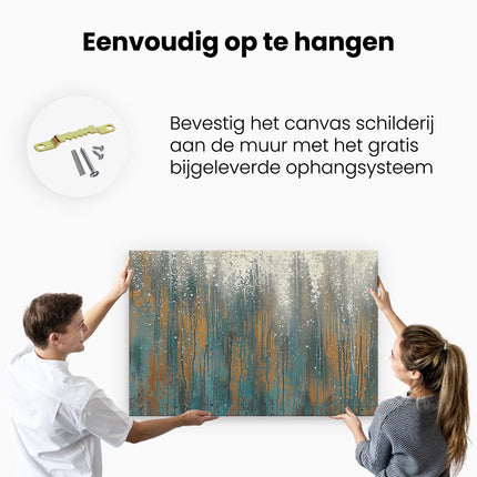 Canvas schilderij ophangen Abstract Kunstwerk met Blauwe, Oranje en Bruine Kleuren