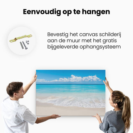 Canvas schilderij ophangen Wit Zandstrand met Blauw Water