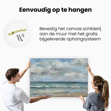 Canvas schilderij ophangen Kunstwerk van een Strand met Wolken