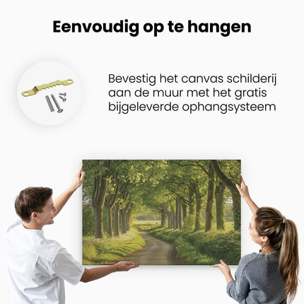 Canvas schilderij ophangen Weg Omzoomd met Bomen