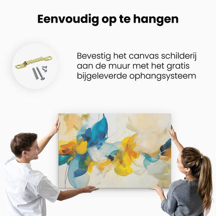 Canvas schilderij ophangen Abstract Kunstwerk van Blauwe en Gele Bloemen