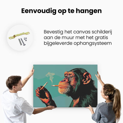 Canvas schilderij ophangen Chimpansee die een Sigaret Rookt