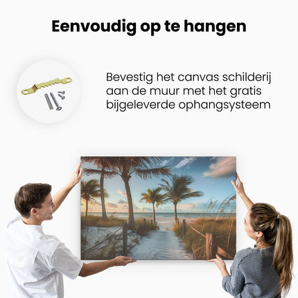 Canvas schilderij ophangen Pad dat Leidt naar een Strand met Palmbomen