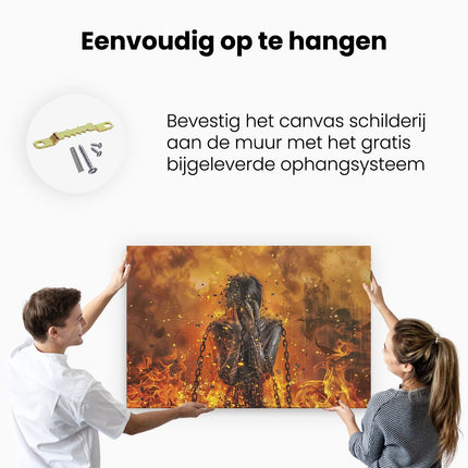 Canvas schilderij ophangen Vrouw is Vastgeketend aan een Vuur