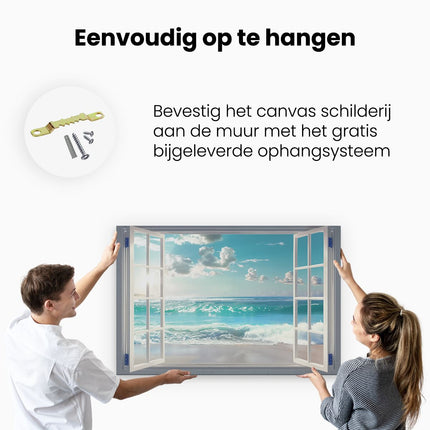 Canvas schilderij ophangen Open Raam met Uitzicht op de Oceaan