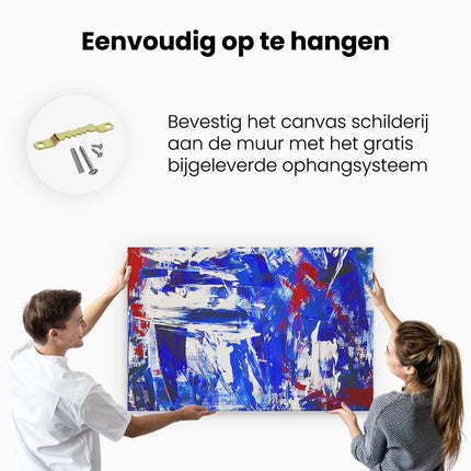 Canvas schilderij ophangen Abstract Kunstwerk - Rood, Wit en Blauw