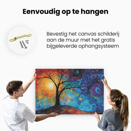 Canvas schilderij ophangen Kleurrijk Kunstwerk van een Boom
