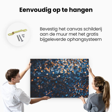 Canvas schilderij ophangen Blauwe en Oranje Achtergrond met veel Glitters