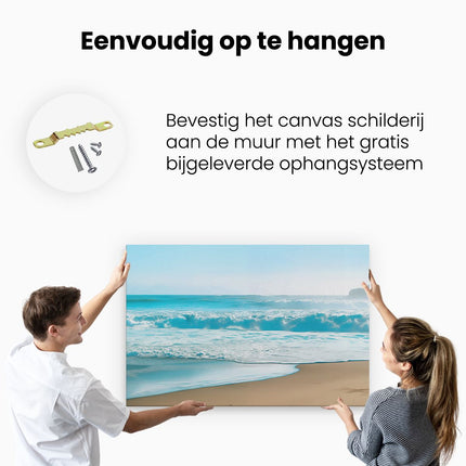 Canvas schilderij ophangen Zandstrand met Golven