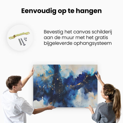 Canvas schilderij ophangen Abstract Kunstwerk van Blauw en Goud