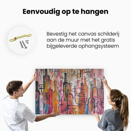 Canvas schilderij ophangen Abstract Kunstwerk van Wijnflessen