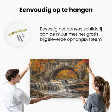 Canvas schilderij ophangen Waterval onder een Brug