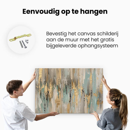 Canvas schilderij ophangen Abstract Kunstwerk met Gouden en Beige Kleuren