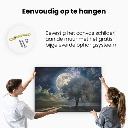 Canvas schilderij ophangen Volle Maan boven een Boom