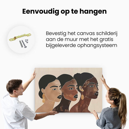 Canvas schilderij ophangen Drie Vrouwen met Verschillende Huidtinten