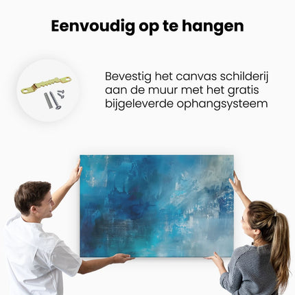 Canvas schilderij ophangen Abstract Kunstwerk met Blauwe en Witte Kleuren