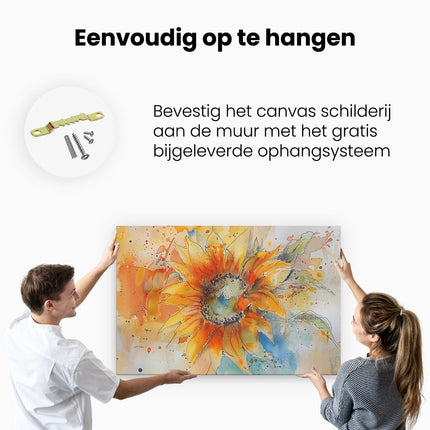 Canvas schilderij ophangen Aquarelkunstwerk van een Zonnebloem