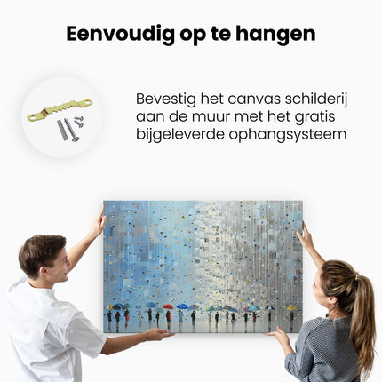 Canvas schilderij ophangen Mensen die Paraplu's Vasthouden in de Regen