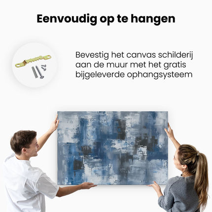 Canvas schilderij ophangen Abstract Kunstwerk van Blauwe en Witte Vierkanten