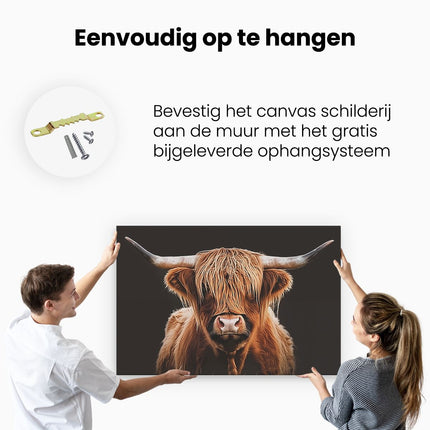 Canvas schilderij ophangen Schotse Hooglandkoe met Lange Hoorns