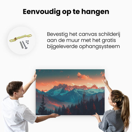 Canvas schilderij ophangen Bergketen bij Zonsondergang