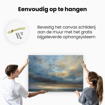 Canvas schilderij ophangen Kunstwerk van een Bewolkte Hemel boven de Oceaan