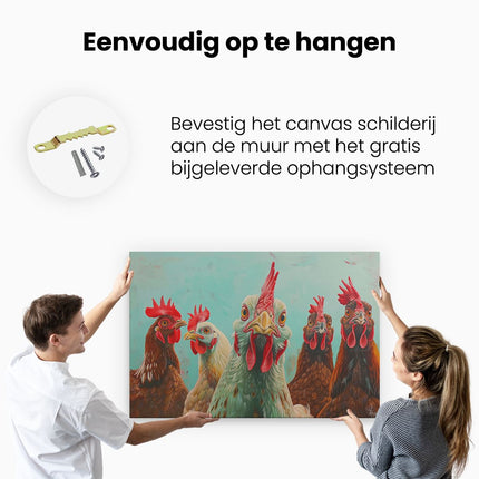 Canvas schilderij ophangen Kunstwerk van een Groep Kippen