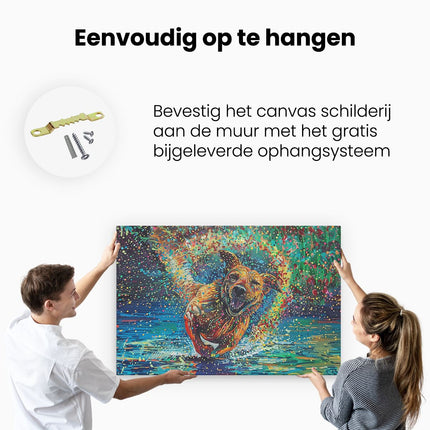 Canvas schilderij ophangen Hond die in het Water Rent