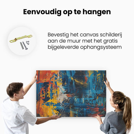 Canvas schilderij ophangen Abstract Kunstwerk met Blauwe, Gele en Oranje Kleuren