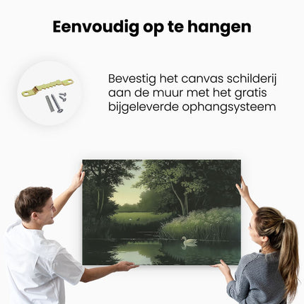 Canvas schilderij ophangen Twee Zwanen in een Vijver