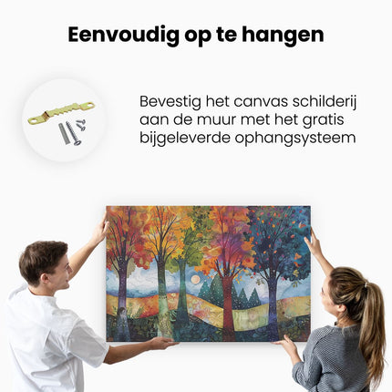 Canvas schilderij ophangen Kleurrijke Bomen in een Veld