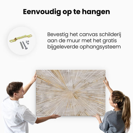 Canvas schilderij ophangen Gouden Uitbarsting van Licht op een Witte Achtergrond