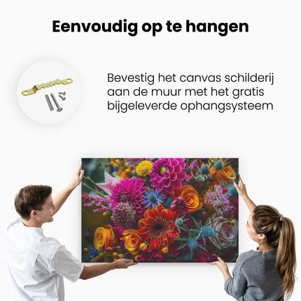 Canvas schilderij ophangen Kleurrijke Bloemen in een Vaas