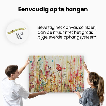 Canvas schilderij ophangen Aquarelkunstwerk van een Vogel op een Tak