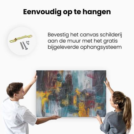 Canvas schilderij ophangen Abstract Kunstwerk met Rode, Gele en Blauwe Kleuren