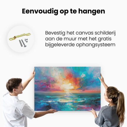 Canvas schilderij ophangen Abstract Kunstwerk van een Zonsondergang boven de Oceaan