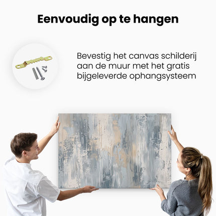 Canvas schilderij ophangen Abstract Kunstwerk met Blauwe en Beige Kleuren