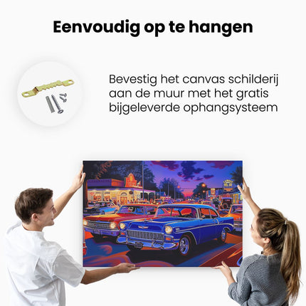 Canvas schilderij ophangen Groep Auto's Geparkeerd op Straat