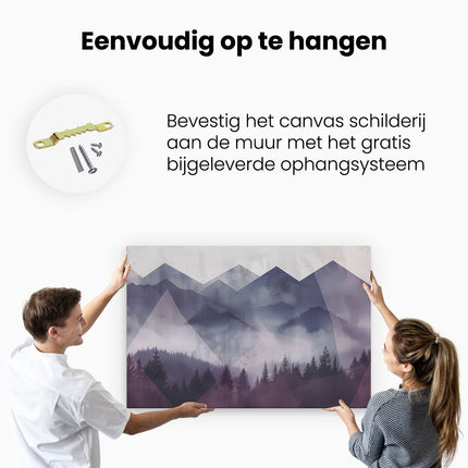 Canvas schilderij ophangen Aquarelkunstwerk van Bergen en Bomen