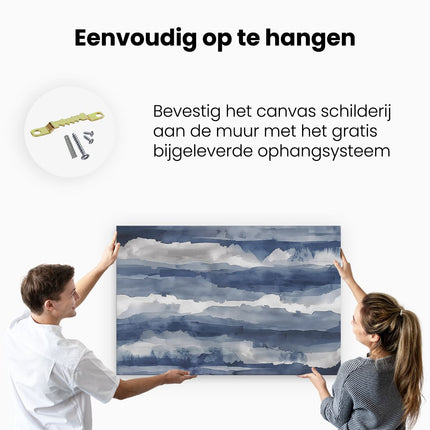 Canvas schilderij ophangen Blauw en Wit Aquarelkunstwerk