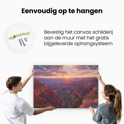 Canvas schilderij ophangen De Zon gaat onder boven de Grand Canyon
