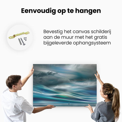 Canvas schilderij ophangen Stormachtige Lucht met een Zeilboot in het Water