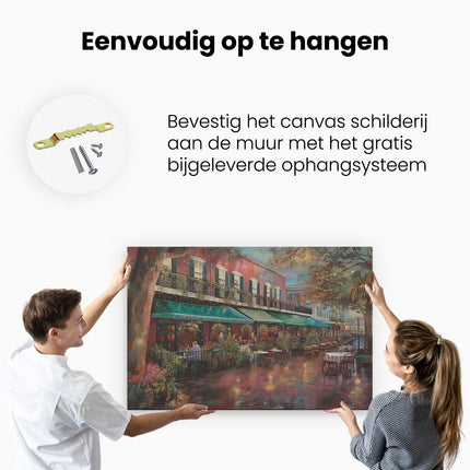 Canvas schilderij ophangen Kunstwerk van een Restaurant in de Regen