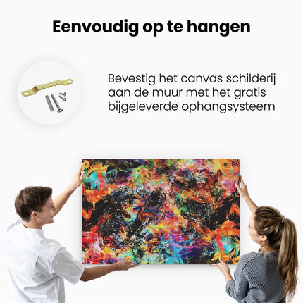 Canvas schilderij ophangen Kleurrijk Abstract Kunstwerk op een Zwarte Achtergrond