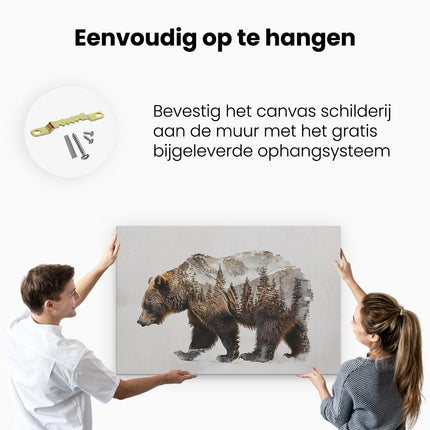 Canvas schilderij ophangen Beer loopt door een Bos