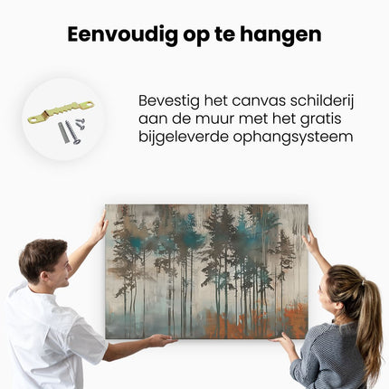 Canvas schilderij ophangen Kunstwerk van Bomen in een Bos